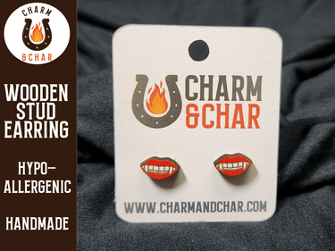 Vampire Fangs Wood Stud Earrings - Halloween Fashion Earring - Stud Earring - Charm and Char